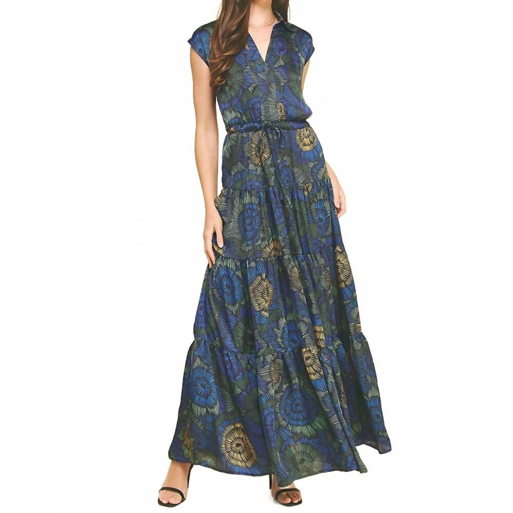 NEW PINCH floral tiered maxi dress in blue multi
